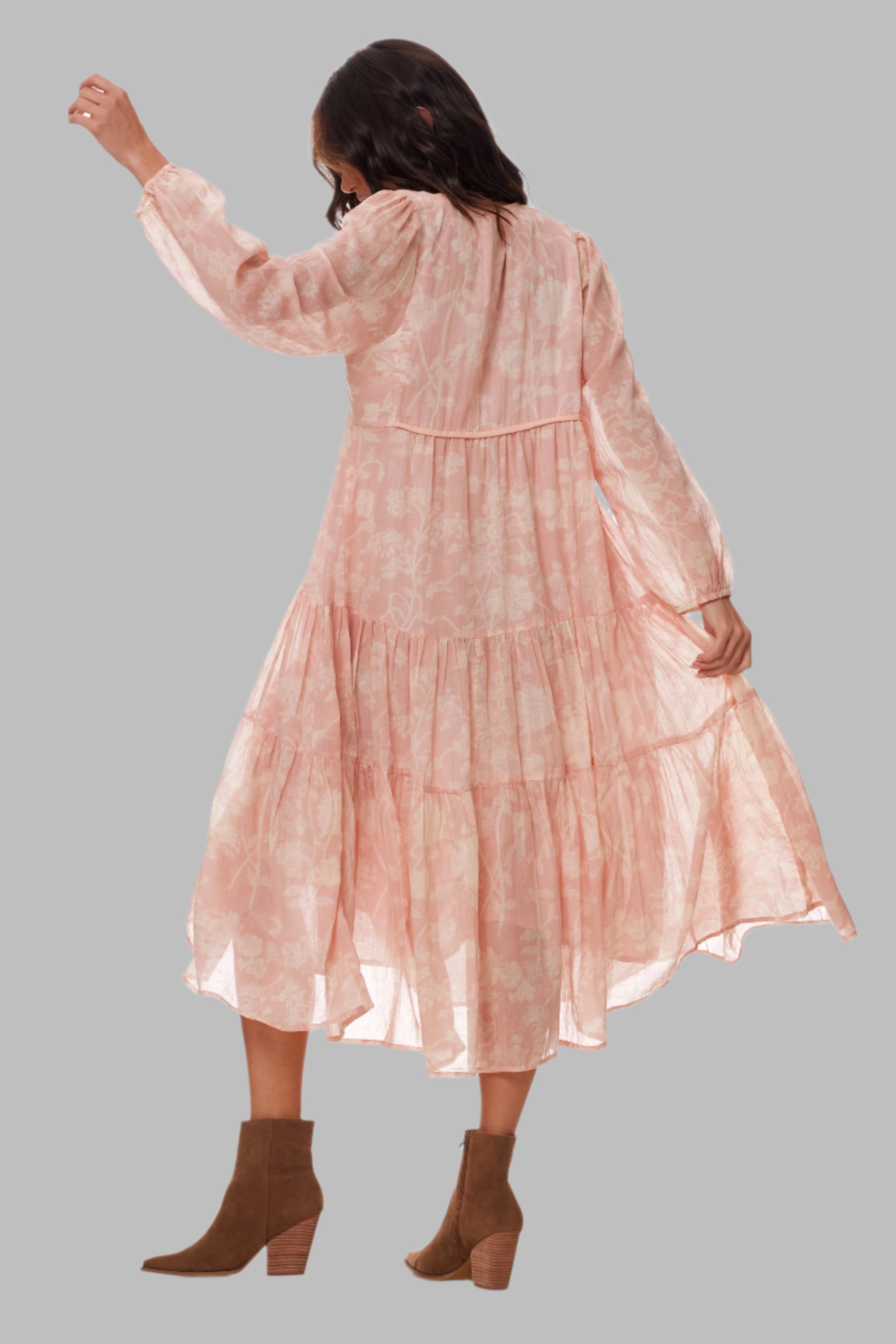 Kayla Printed Long Dress Coral