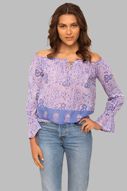 Bliss Printed Blouse Off Shoulder Lavender