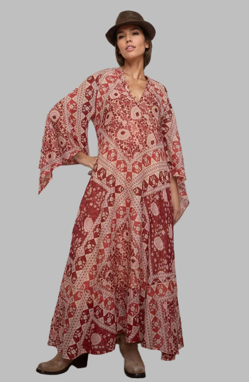 Audrey Printed Maxi Dress Butterfly Sleeves Red
