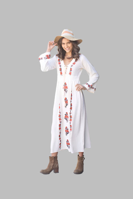 Thea Embroidered Maxi Dress Natural/Brown