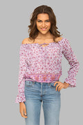 Bliss Printed Blouse Off Shoulder Pink
